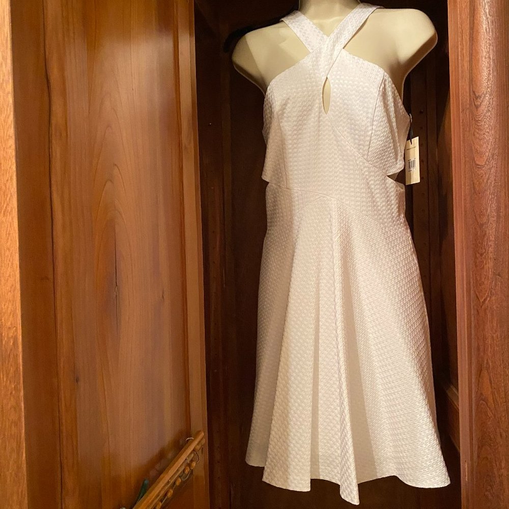 White Dress with Crossed Straps in Back and Side Cut Outs from Ali Ro